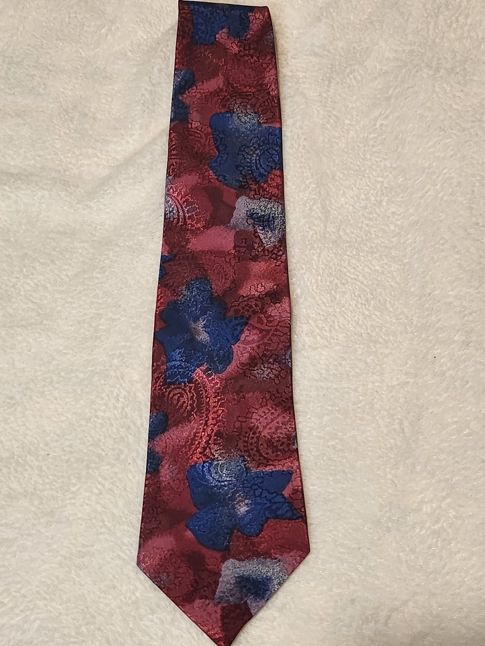 Vintage Christian Dior Monsieur Printed Polyester Maroon Blue Paisley Men's Tie
